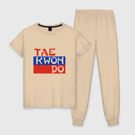 Женская пижама хлопок с принтом Taekwondo Россия в Кировске, 100% хлопок | брюки и футболка прямого кроя, без карманов, на брюках мягкая резинка на поясе и по низу штанин | тхэквондо
