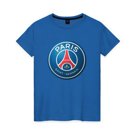 Женская футболка хлопок с принтом Paris Saint Germain в Кировске, 100% хлопок | прямой крой, круглый вырез горловины, длина до линии бедер, слегка спущенное плечо | псж