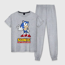 Женская пижама хлопок с принтом Old Sonic в Кировске, 100% хлопок | брюки и футболка прямого кроя, без карманов, на брюках мягкая резинка на поясе и по низу штанин | 