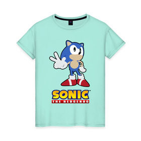 Женская футболка хлопок с принтом Old Sonic в Кировске, 100% хлопок | прямой крой, круглый вырез горловины, длина до линии бедер, слегка спущенное плечо | 