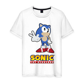 Мужская футболка хлопок с принтом Old Sonic в Кировске, 100% хлопок | прямой крой, круглый вырез горловины, длина до линии бедер, слегка спущенное плечо. | 