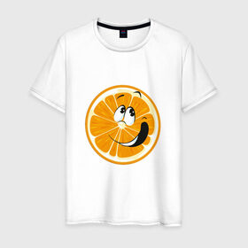 Мужская футболка хлопок с принтом Веселый апельсин в Кировске, 100% хлопок | прямой крой, круглый вырез горловины, длина до линии бедер, слегка спущенное плечо. | апельсин | прикольная | рожа | рожица | фрукт