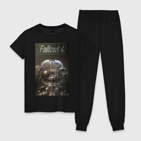 Женская пижама хлопок с принтом Fallout4 в Кировске, 100% хлопок | брюки и футболка прямого кроя, без карманов, на брюках мягкая резинка на поясе и по низу штанин | 
