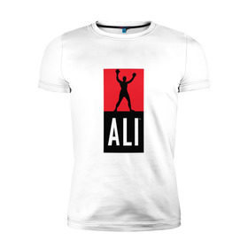 Мужская футболка премиум с принтом Ali by boxcluber в Кировске, 92% хлопок, 8% лайкра | приталенный силуэт, круглый вырез ворота, длина до линии бедра, короткий рукав | muhammad ali | мухаммед али