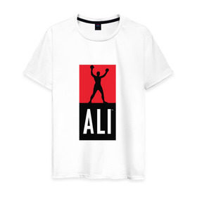 Мужская футболка хлопок с принтом Ali by boxcluber в Кировске, 100% хлопок | прямой крой, круглый вырез горловины, длина до линии бедер, слегка спущенное плечо. | Тематика изображения на принте: muhammad ali | мухаммед али