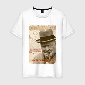 Мужская футболка хлопок с принтом Черчилль в Кировске, 100% хлопок | прямой крой, круглый вырез горловины, длина до линии бедер, слегка спущенное плечо. | никогда не опаздывайте на обед | черчилль