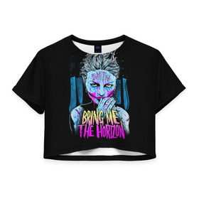 Женская футболка 3D укороченная с принтом Bring Me The Horizon в Кировске, 100% полиэстер | круглая горловина, длина футболки до линии талии, рукава с отворотами | bmth | bring me the horizon | hardcore | rock | музыка | рок