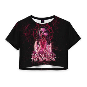 Женская футболка 3D укороченная с принтом Bring Me The Horizon в Кировске, 100% полиэстер | круглая горловина, длина футболки до линии талии, рукава с отворотами | bmth | bring me the horizon | hardcore | rock | музыка | рок