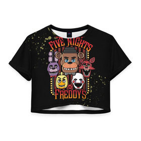 Женская футболка 3D укороченная с принтом Five Nights At Freddy`s в Кировске, 100% полиэстер | круглая горловина, длина футболки до линии талии, рукава с отворотами | five nights at freddys | fnaf | freddy | игры | медведь | мишка | фнаф | фредди