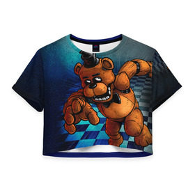 Женская футболка 3D укороченная с принтом Five Nights At Freddy`s в Кировске, 100% полиэстер | круглая горловина, длина футболки до линии талии, рукава с отворотами | five nights at freddys | fnaf | freddy | игры | медведь | мишка | фнаф | фредди