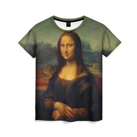 Женская футболка 3D с принтом Леонардо да Винчи - Мона Лиза в Кировске, 100% полиэфир ( синтетическое хлопкоподобное полотно) | прямой крой, круглый вырез горловины, длина до линии бедер | картина | леонардо да винчи | лиза | мона | мона лиза | художник