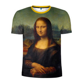 Мужская футболка 3D спортивная с принтом Леонардо да Винчи - Мона Лиза в Кировске, 100% полиэстер с улучшенными характеристиками | приталенный силуэт, круглая горловина, широкие плечи, сужается к линии бедра | картина | леонардо да винчи | лиза | мона | мона лиза | художник
