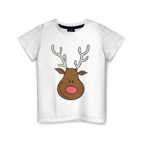 Детская футболка хлопок с принтом Улыбка оленя в Кировске, 100% хлопок | круглый вырез горловины, полуприлегающий силуэт, длина до линии бедер | милый | новый год | олень | рога | рождество | улыбка