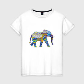 Женская футболка хлопок с принтом Слон. Мозаика. Индия в Кировске, 100% хлопок | прямой крой, круглый вырез горловины, длина до линии бедер, слегка спущенное плечо | индия | мозаика | слон