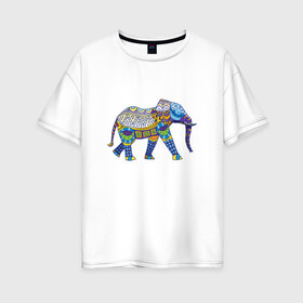 Женская футболка хлопок Oversize с принтом Слон Мозаика Индия в Кировске, 100% хлопок | свободный крой, круглый ворот, спущенный рукав, длина до линии бедер
 | индия | мозаика | слон