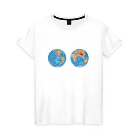 Женская футболка хлопок с принтом Полушария в Кировске, 100% хлопок | прямой крой, круглый вырез горловины, длина до линии бедер, слегка спущенное плечо | 