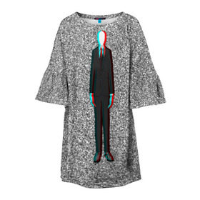 Детское платье 3D с принтом Слендер в Кировске, 100% полиэстер | прямой силуэт, чуть расширенный к низу. Круглая горловина, на рукавах — воланы | Тематика изображения на принте: man | slender | тонкий | хоррор | худой