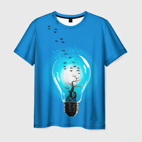 Мужская футболка 3D с принтом Лампочка в Кировске, 100% полиэфир | прямой крой, круглый вырез горловины, длина до линии бедер | дерево | лампочка | птицы