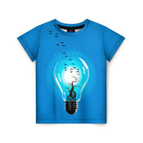 Детская футболка 3D с принтом Лампочка в Кировске, 100% гипоаллергенный полиэфир | прямой крой, круглый вырез горловины, длина до линии бедер, чуть спущенное плечо, ткань немного тянется | дерево | лампочка | птицы