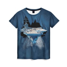 Женская футболка 3D с принтом Авианосец в Кировске, 100% полиэфир ( синтетическое хлопкоподобное полотно) | прямой крой, круглый вырез горловины, длина до линии бедер | mountain | авианосец | адмирал | корабль | кузнецов | маунтин