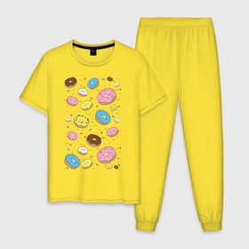 Мужская пижама хлопок с принтом Пончики в Кировске, 100% хлопок | брюки и футболка прямого кроя, без карманов, на брюках мягкая резинка на поясе и по низу штанин
 | гомер