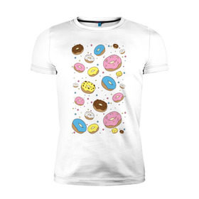 Мужская футболка премиум с принтом Пончики в Кировске, 92% хлопок, 8% лайкра | приталенный силуэт, круглый вырез ворота, длина до линии бедра, короткий рукав | гомер