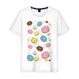 Мужская футболка хлопок с принтом Пончики в Кировске, 100% хлопок | прямой крой, круглый вырез горловины, длина до линии бедер, слегка спущенное плечо. | гомер