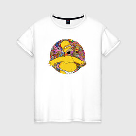 Женская футболка хлопок с принтом Гомер в Кировске, 100% хлопок | прямой крой, круглый вырез горловины, длина до линии бедер, слегка спущенное плечо | simpsons