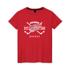 Женская футболка хлопок с принтом Detroit red wings в Кировске, 100% хлопок | прямой крой, круглый вырез горловины, длина до линии бедер, слегка спущенное плечо | detroit | detroit red wings | red wings | спорт | хоккей