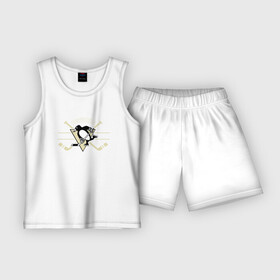 Детская пижама с шортами хлопок с принтом Pittsburgh Penguins в Кировске,  |  | penguins | pittsburgh | pittsburgh penguins | спорт | хоккей
