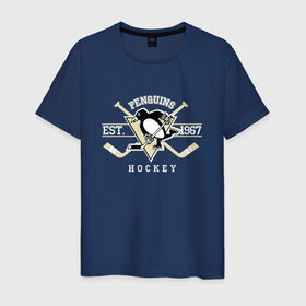 Мужская футболка хлопок с принтом Pittsburgh Penguins в Кировске, 100% хлопок | прямой крой, круглый вырез горловины, длина до линии бедер, слегка спущенное плечо. | penguins | pittsburgh | pittsburgh penguins | спорт | хоккей