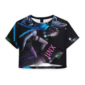 Женская футболка 3D укороченная с принтом Jinx в Кировске, 100% полиэстер | круглая горловина, длина футболки до линии талии, рукава с отворотами | 