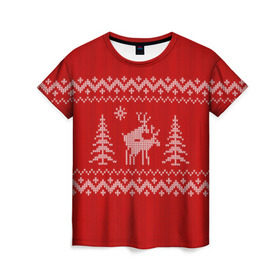 Женская футболка 3D с принтом Свитер с оленями в Кировске, 100% полиэфир ( синтетическое хлопкоподобное полотно) | прямой крой, круглый вырез горловины, длина до линии бедер | deer | new year | sweater | winter | зима | новый год | олени | рождество | с новым годом | сhristmas | свитер