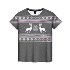 Женская футболка 3D с принтом Свитер с оленями в Кировске, 100% полиэфир ( синтетическое хлопкоподобное полотно) | прямой крой, круглый вырез горловины, длина до линии бедер | deer | new year | sweater | winter | зима | новый год | олени | рождество | сhristmas | свитер