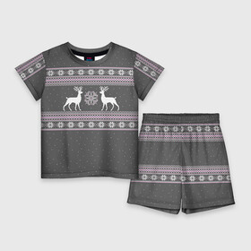 Детский костюм с шортами 3D с принтом Свитер с оленями в Кировске,  |  | deer | new year | sweater | winter | зима | новый год | олени | рождество | сhristmas | свитер