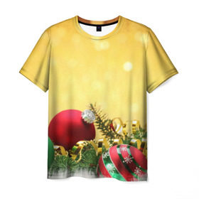 Мужская футболка 3D с принтом Новый год в Кировске, 100% полиэфир | прямой крой, круглый вырез горловины, длина до линии бедер | зима | новый год | украшения | шарики
