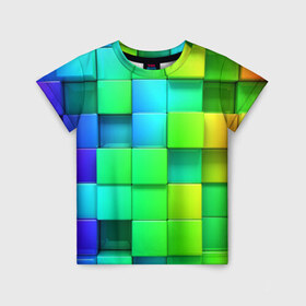 Детская футболка 3D с принтом Кубики в Кировске, 100% гипоаллергенный полиэфир | прямой крой, круглый вырез горловины, длина до линии бедер, чуть спущенное плечо, ткань немного тянется | абстракции | геометрия
