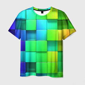 Мужская футболка 3D с принтом Кубики в Кировске, 100% полиэфир | прямой крой, круглый вырез горловины, длина до линии бедер | Тематика изображения на принте: абстракции | геометрия