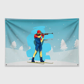 Флаг-баннер с принтом Биатлон в Кировске, 100% полиэстер | размер 67 х 109 см, плотность ткани — 95 г/м2; по краям флага есть четыре люверса для крепления | biathlon | sport | winter | биатлон | биатлонисты | зимние виды спорта | спорт | стрельба