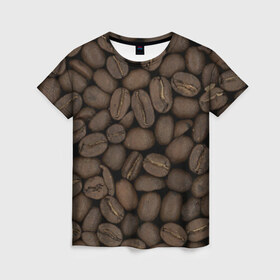 Женская футболка 3D с принтом Кофе в Кировске, 100% полиэфир ( синтетическое хлопкоподобное полотно) | прямой крой, круглый вырез горловины, длина до линии бедер | зёр | зерно | кофе | макро | обои | текстуры | фон | фото