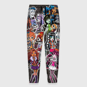 Мужские брюки 3D с принтом Monster High в Кировске, 100% полиэстер | манжеты по низу, эластичный пояс регулируется шнурком, по бокам два кармана без застежек, внутренняя часть кармана из мелкой сетки | монстер хай