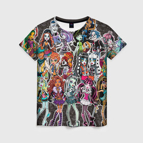 Женская футболка 3D с принтом Monster High в Кировске, 100% полиэфир ( синтетическое хлопкоподобное полотно) | прямой крой, круглый вырез горловины, длина до линии бедер | монстер хай