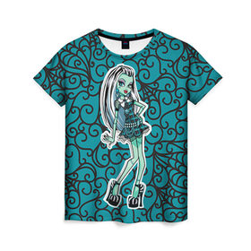 Женская футболка 3D с принтом Frankie stein в Кировске, 100% полиэфир ( синтетическое хлопкоподобное полотно) | прямой крой, круглый вырез горловины, длина до линии бедер | монстер хай