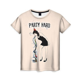 Женская футболка 3D с принтом Party hard в Кировске, 100% полиэфир ( синтетическое хлопкоподобное полотно) | прямой крой, круглый вырез горловины, длина до линии бедер | happy new year | new year | party | вечеринка | конфетти | новый год | с новым годом