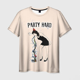 Мужская футболка 3D с принтом Party hard в Кировске, 100% полиэфир | прямой крой, круглый вырез горловины, длина до линии бедер | happy new year | new year | party | вечеринка | конфетти | новый год | с новым годом