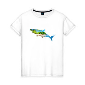 Женская футболка хлопок с принтом Summer shark в Кировске, 100% хлопок | прямой крой, круглый вырез горловины, длина до линии бедер, слегка спущенное плечо | 