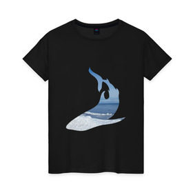 Женская футболка хлопок с принтом Winter shark в Кировске, 100% хлопок | прямой крой, круглый вырез горловины, длина до линии бедер, слегка спущенное плечо | акула | зима | лед | пляж