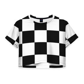 Женская футболка 3D укороченная с принтом Клетка в Кировске, 100% полиэстер | круглая горловина, длина футболки до линии талии, рукава с отворотами | белый | черно белый | черный | шахматная