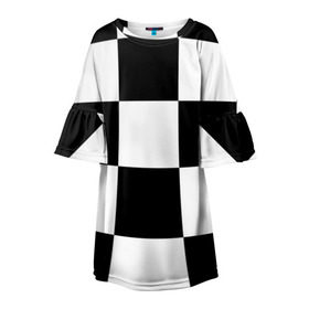 Детское платье 3D с принтом Клетка в Кировске, 100% полиэстер | прямой силуэт, чуть расширенный к низу. Круглая горловина, на рукавах — воланы | белый | черно белый | черный | шахматная