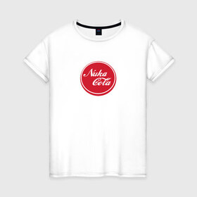 Женская футболка хлопок с принтом Nuka Cola в Кировске, 100% хлопок | прямой крой, круглый вырез горловины, длина до линии бедер, слегка спущенное плечо | bethesda | fallout | game | rpg | shelter | кола | лэйбл напиткаcola